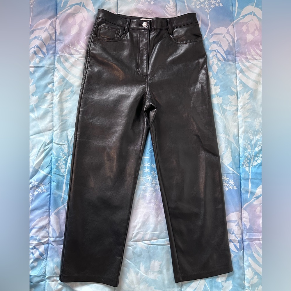 Aritzia Wilfred Faux Leather Straight Leg Pants Black Size 4